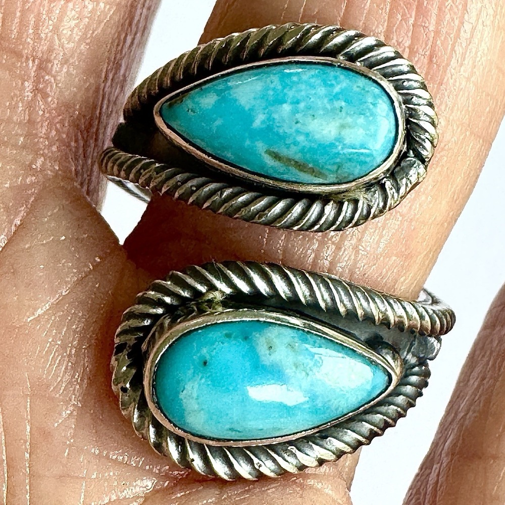 Navajo Turquoise Wrap Ring Sz 7 Adjustable Bypass Sterling Signed N